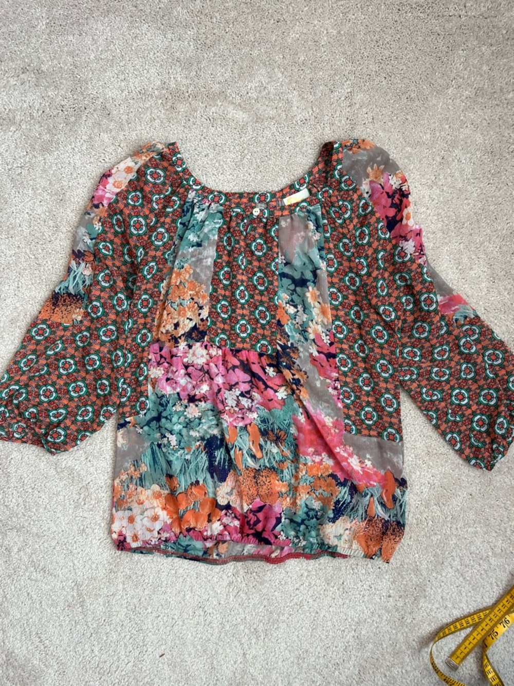 Fig & Flower Floral Boho Peasant Paisley Blouse Top Size M - Picture 6 of 8